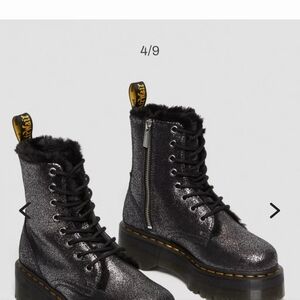 Dr. Martens Jadon Boot Faux Fur-Lined Metallic Leather Platform Boot Size 39